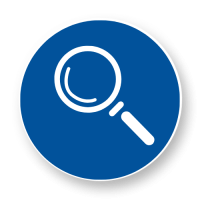 Blue circular image with white magnify glass